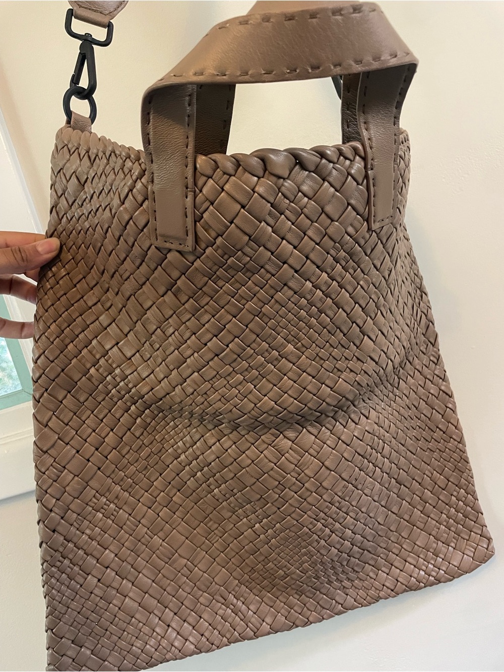Falor Italian Leather Woven Brown Women's Bag - Picture 4 of 6